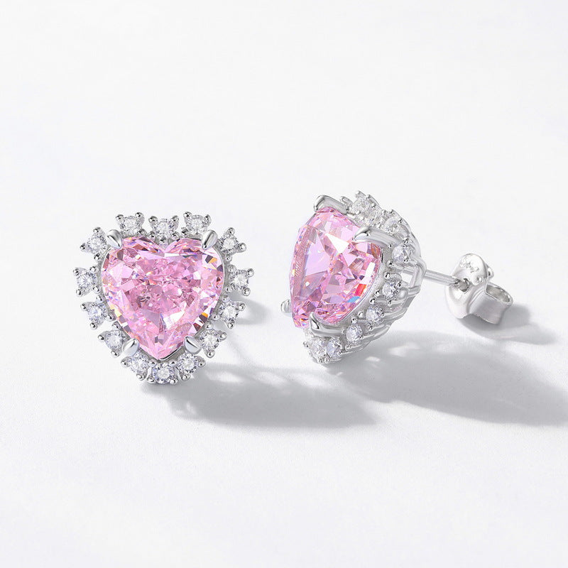 FairyLocus Halo Heart Pink Gemstone Sterling Silver Earrings FLCSBSER06 FairyLocus