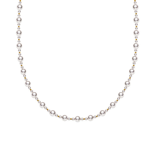 FairyLocus "Sleek Graceful" Round Stacked Long Austrian Crystal Pearl Necklace Aurora Pale Pink FLSJZZNL10 FairyLocus